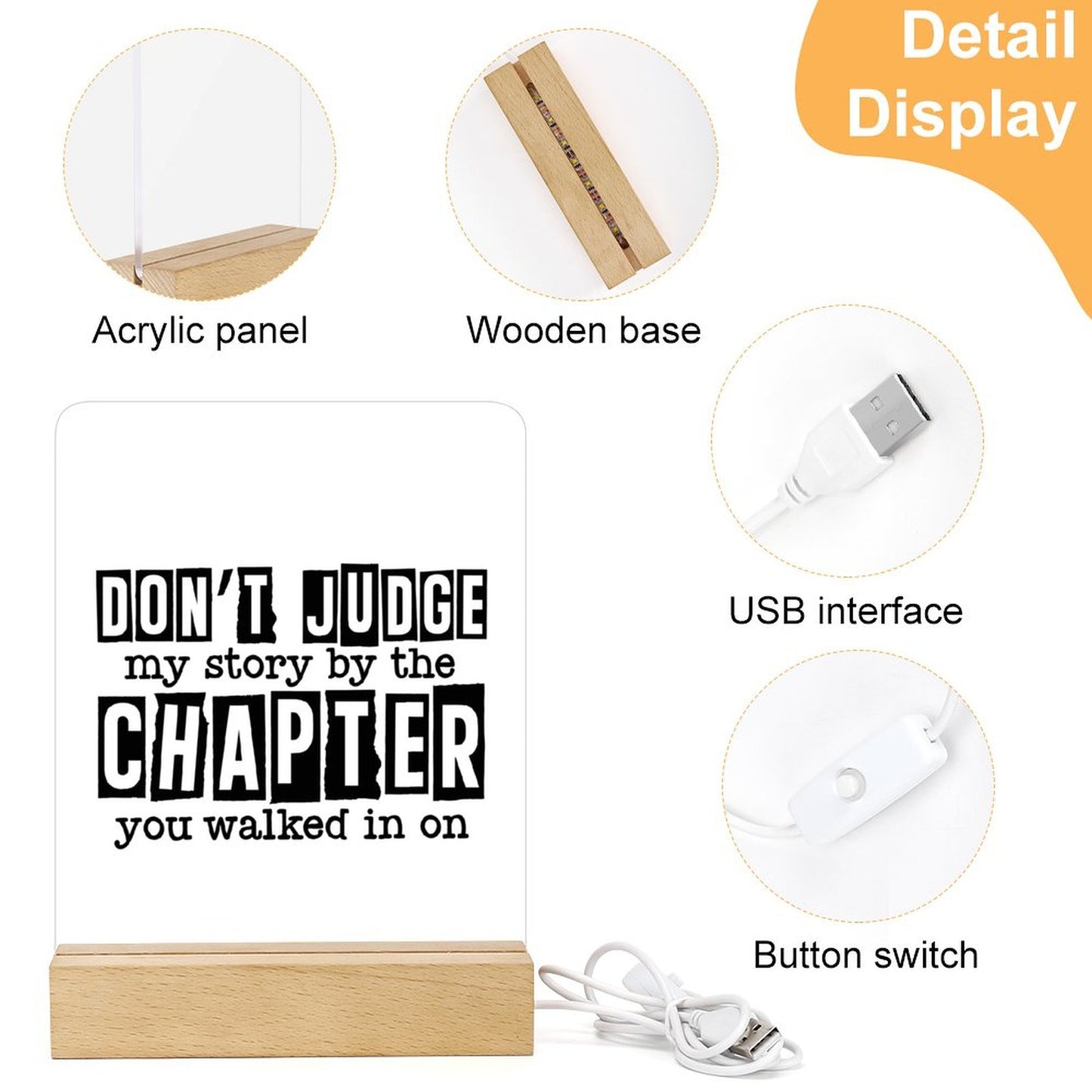 Don't Judge My Story By The Chapter You Walked In On Christian Acrylic Night Light with Wooden Base Christian Gift Idea