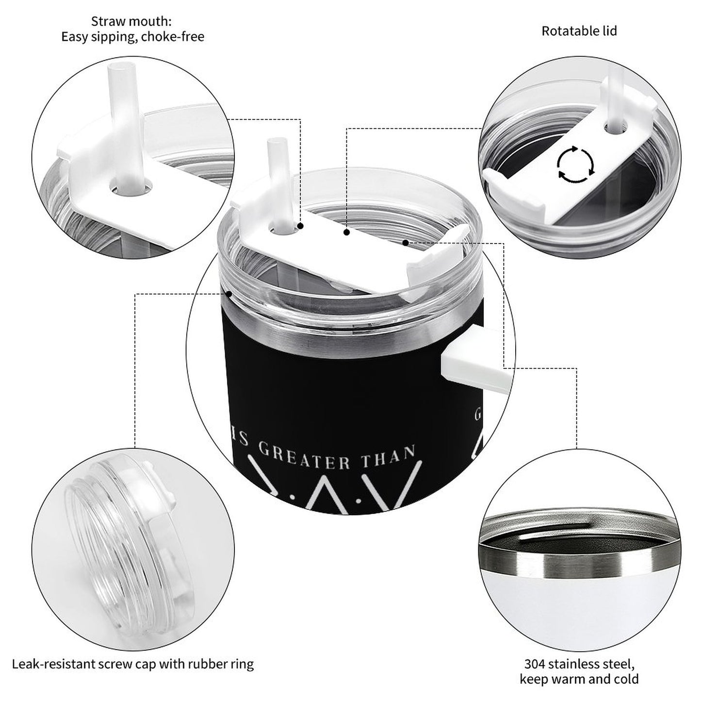 He Is Greater Christian 40oz Large Capacity Car Tumbler (double - sided print) - ClaimedbyGodDesigns