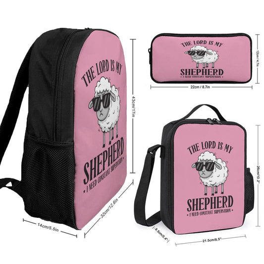 I Need Constant Supervision (girl) 3 Pcs Christian School Backpack Set for Kids (Backpack, Lunch Bag and Pencil Case)