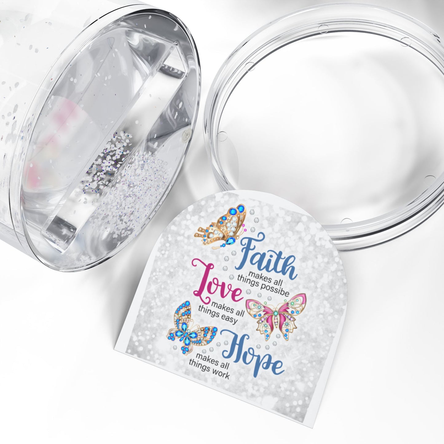 Christian Snow Globe, Religious Home Decor, Inspirational Gift, Christmas Decoration, Faith Hope Love