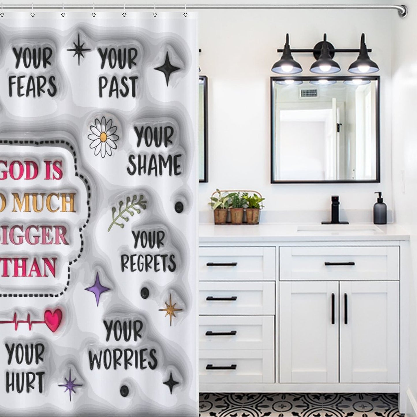 God Is Much Bigger Than Christian Shower Curtain-66x72Inch (168x183cm) SALE-Personal Design