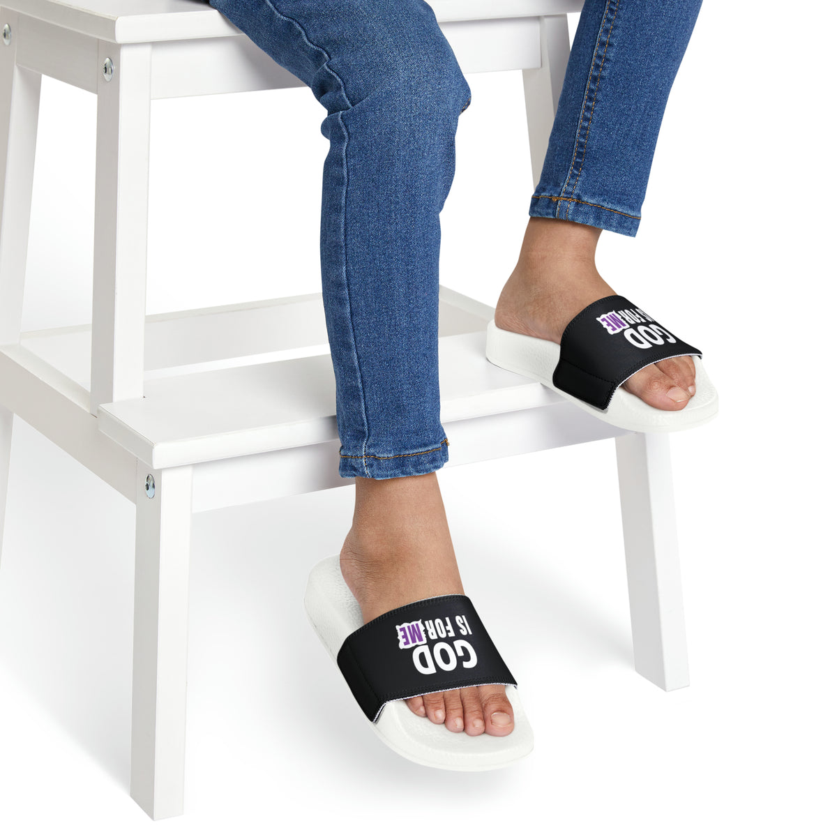 God Is For Me Youth PU Christian Slide Sandals Printify