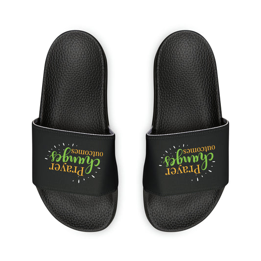 Prayer Changes Outcomes Youth PU Christian Slide Sandals Printify