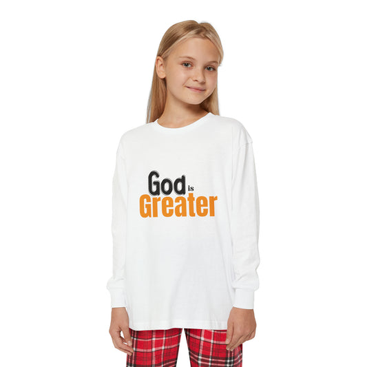 God Is Greater Youth Christian Long Sleeve Pajama Set Printify