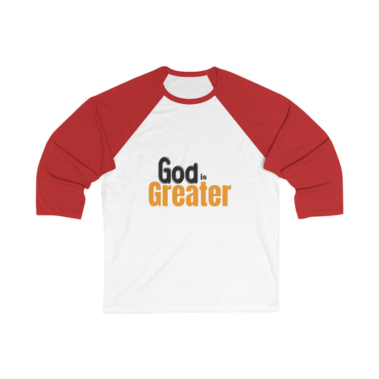 God Is Greater Christian Unisex 3\4 Sleeve Baseball Tee Printify