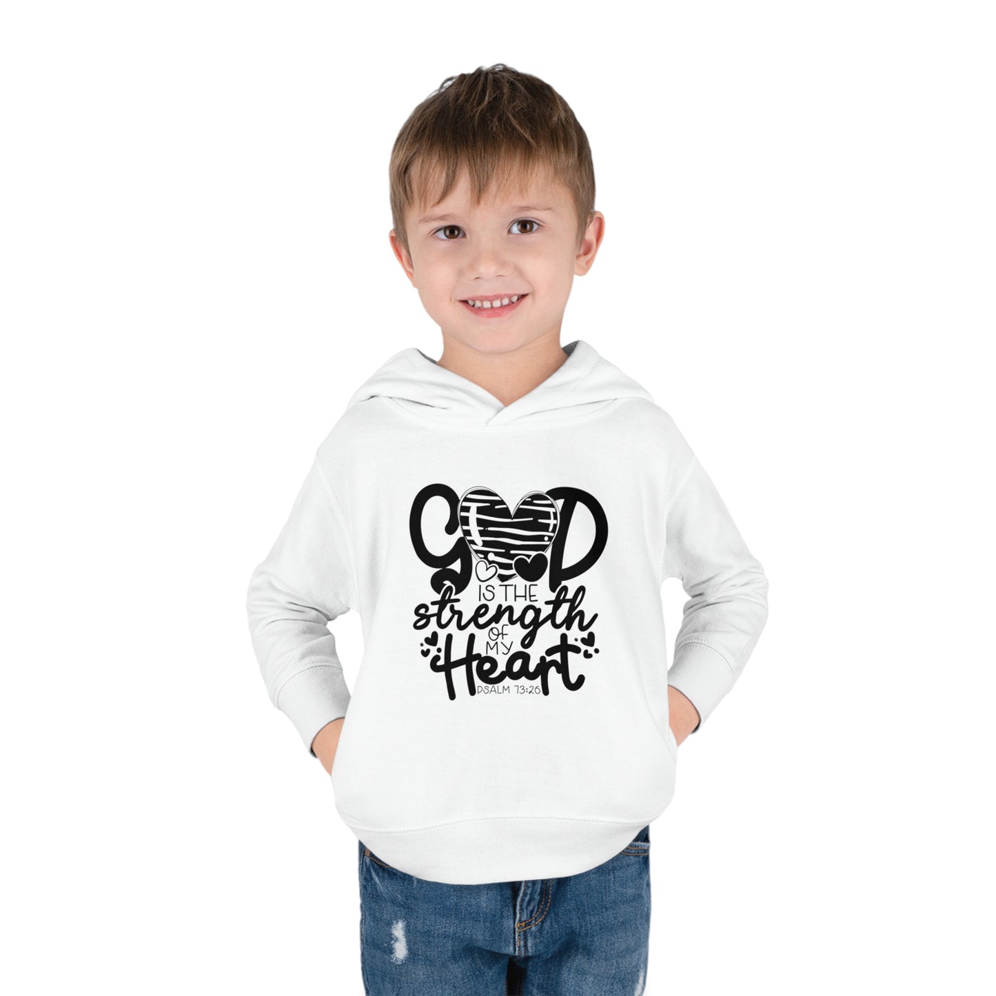 He Is The Strength Of My Heart Christian Toddler Pullover Fleece Hooded Sweatshirt