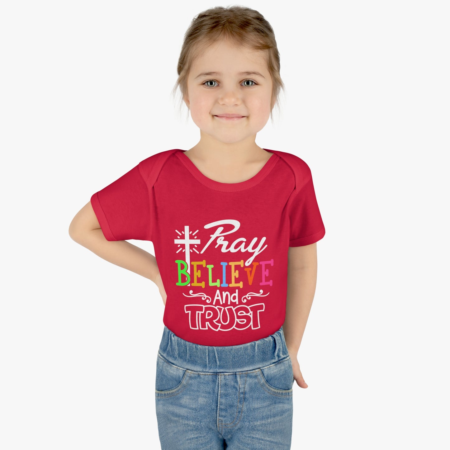 Pray Believe And Trust Christian Baby Onesie Printify