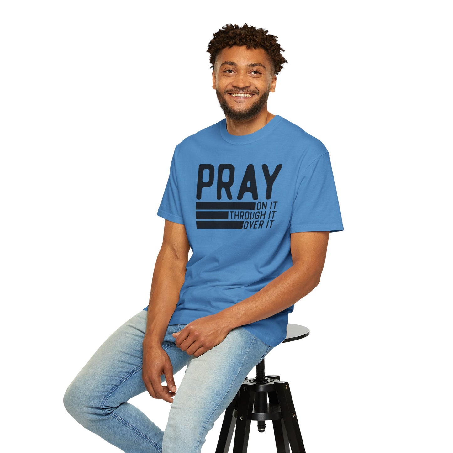 Pray On It Through It Over It Because Adulting Is Hard Without Unisex Christian T-shirt