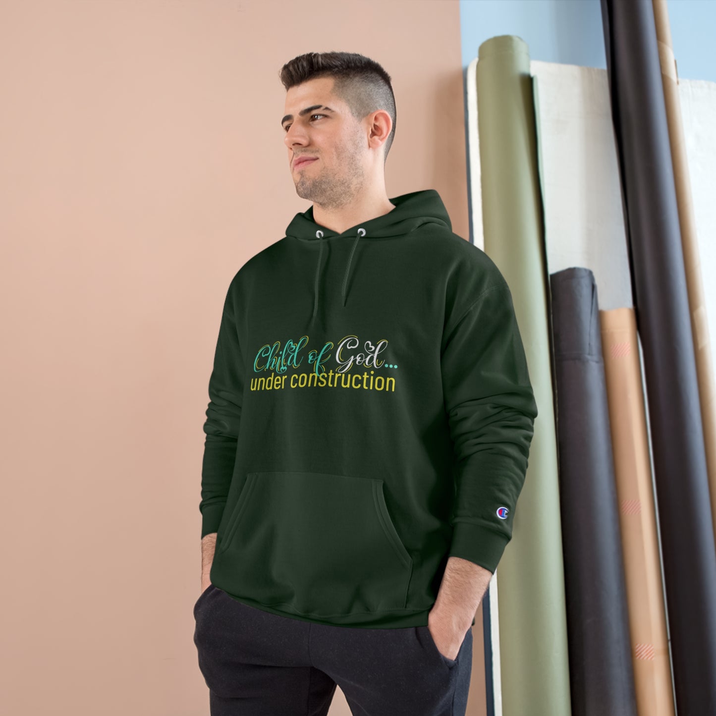 Child Of His Under Construction Unisex Champion Hoodie
