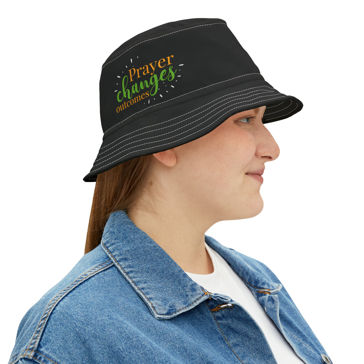 Prayer Changes Outcomes Christian Bucket Hat (AOP) Printify