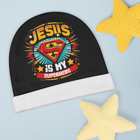 Jesus Is My Superhero Christian Baby Beanie (AOP) Printify