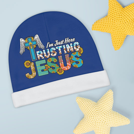 I'm Just Out Here Trusting Jesus Christian Baby Beanie (AOP) Printify