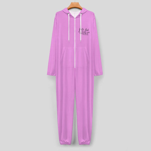 All Things Are Possible Faux Cotton Women's Christian Zip up Jumpsuit Pajama Jumpsuit