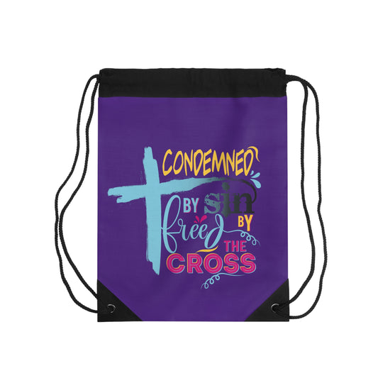 Condemned By Sin, Freed By The Cross Drawstring Bag