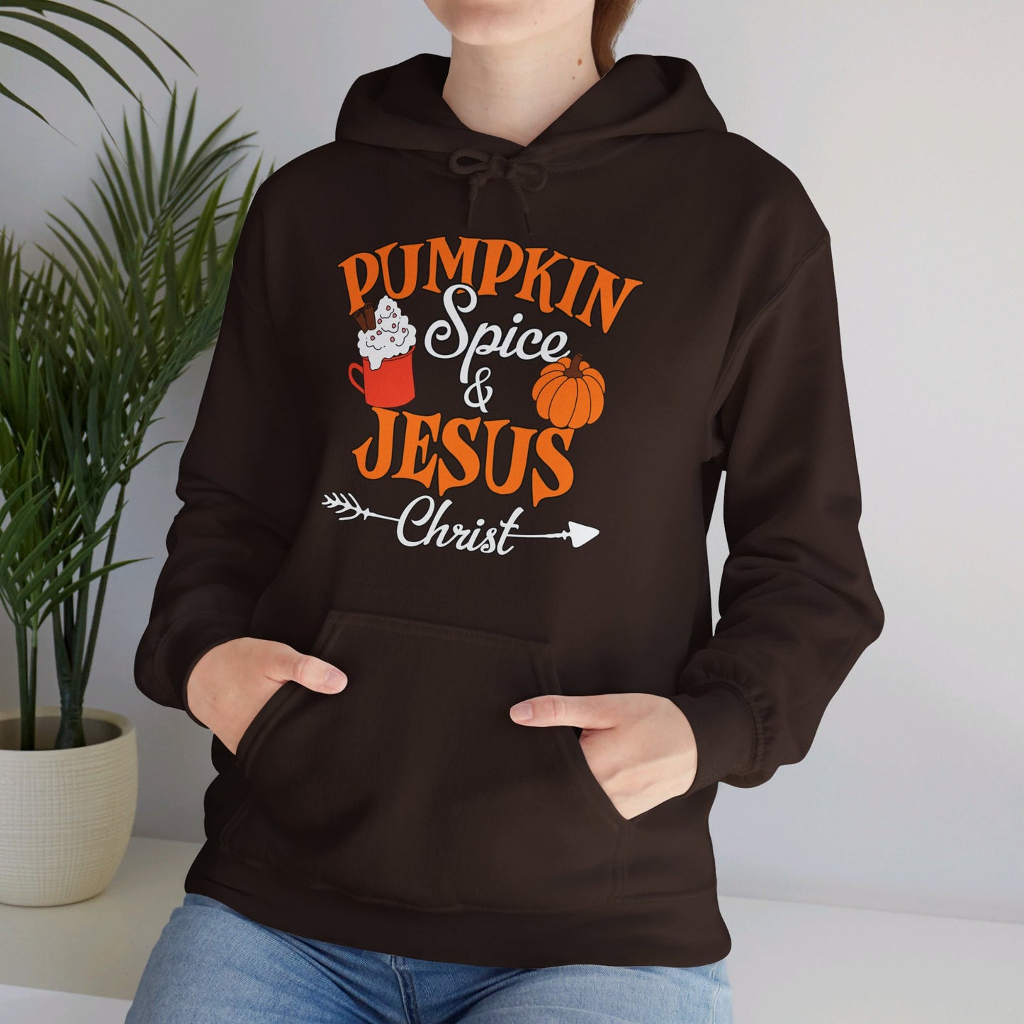 Pumpkin Spice And Christ Halloween Unisex Christian Pullover Hooded Sweatshirt