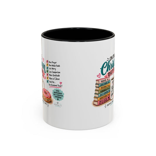 Accent Coffee Mug — "On the Christian Diet Plan: Fueled by Faith and Good Food"
