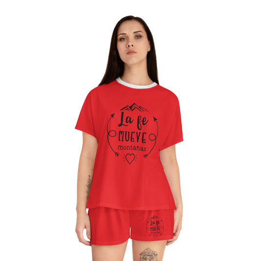 LA FE MUEVE MONTANAS CHRISTIAN SPANISH WOMEN'S SHORT PAJAMAS SET Printify