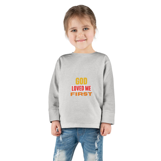 God-Loved-Me-First-Toddler-Christian-Sweatshirt Printify