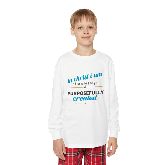 In Christ I Am Flawlessly & Purposefully Created Youth Christian Long Sleeve Pajama Set Printify