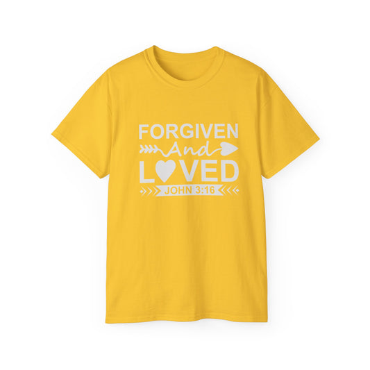John 3:16 Forgiven And Loved Unisex Christian Ultra Cotton Tee Printify