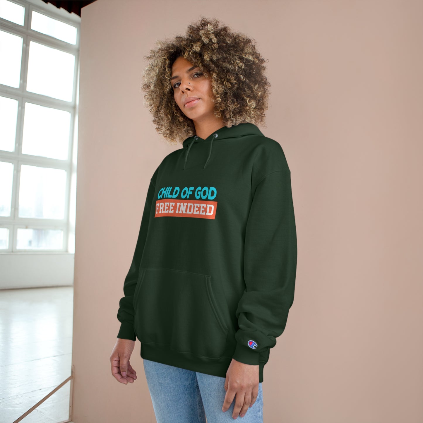 Child Of God Free Indeed Christian Unisex Champion Hoodie Printify