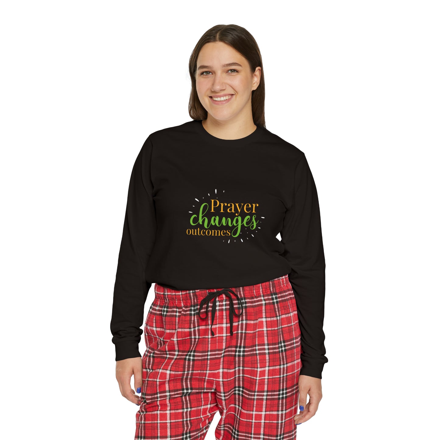 Prayer Changes Outcomes Women's Christian Long Sleeve Pajama Set Printify