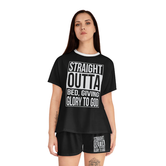 Straight Outta Bed Giving Glory To God Women's Christian Short Pajama Set Printify