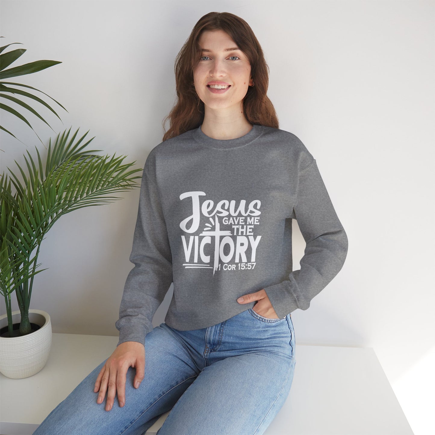 He Gave Me The Victory Unisex Heavy Blend™ Crewneck Christian Sweatshirt