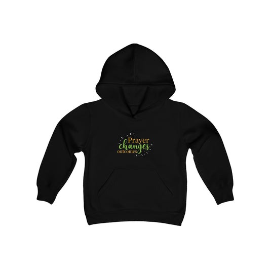 Prayer Changes Outcomes Youth Heavy Blend Christian Hooded Sweatshirt Printify