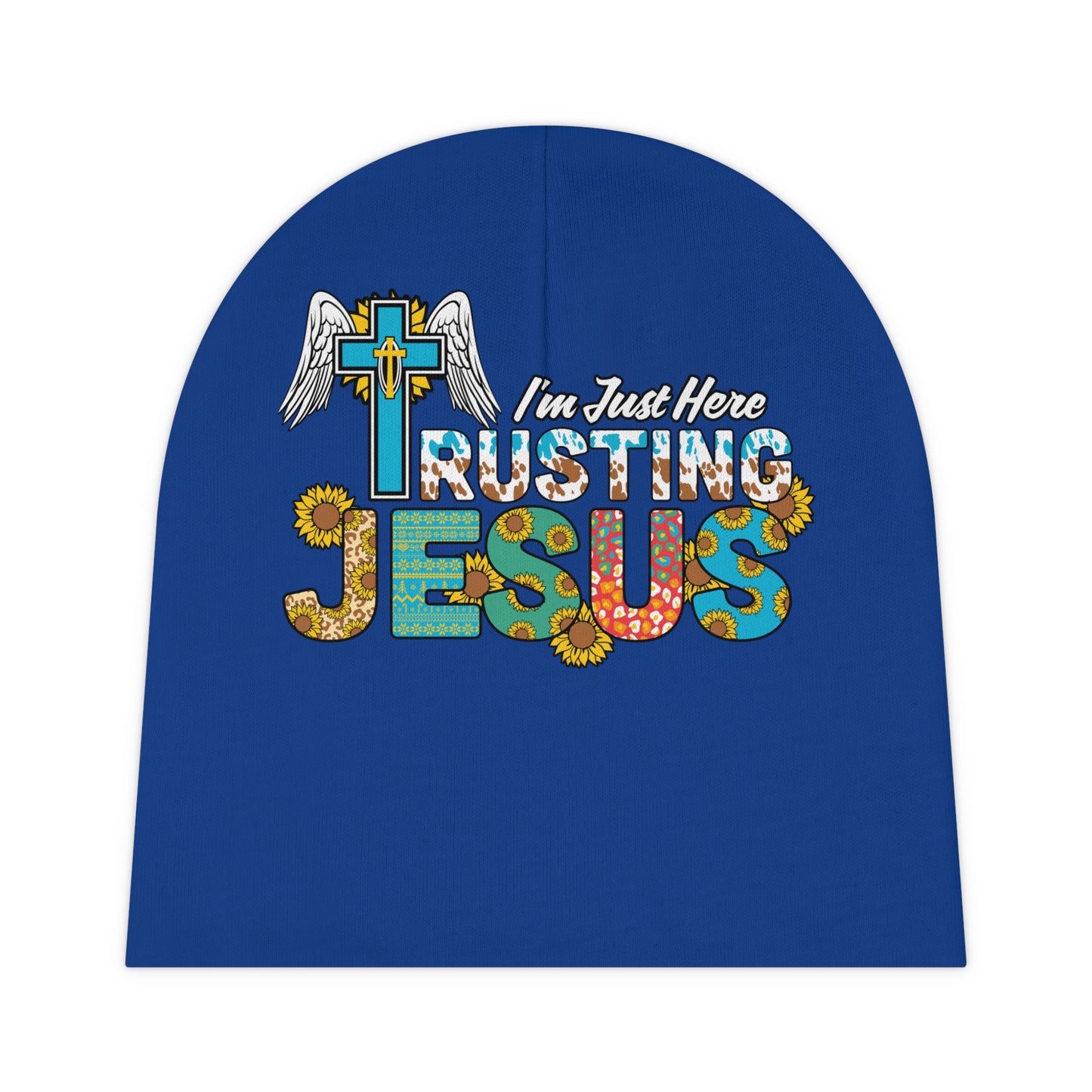 I'm Just Out Here Trusting Jesus Christian Baby Beanie (AOP) Printify