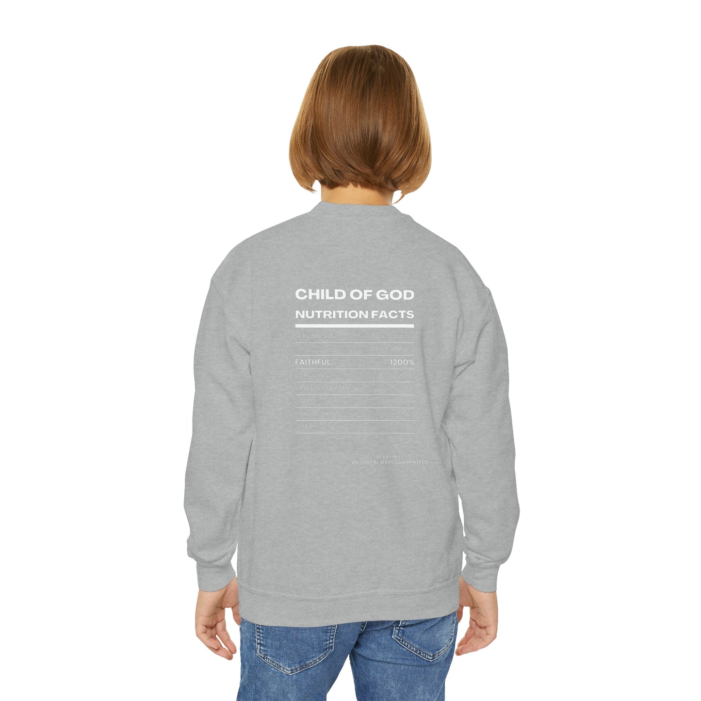 Child Of God Nutrition Facts Youth Christian Sweatshirt Printify