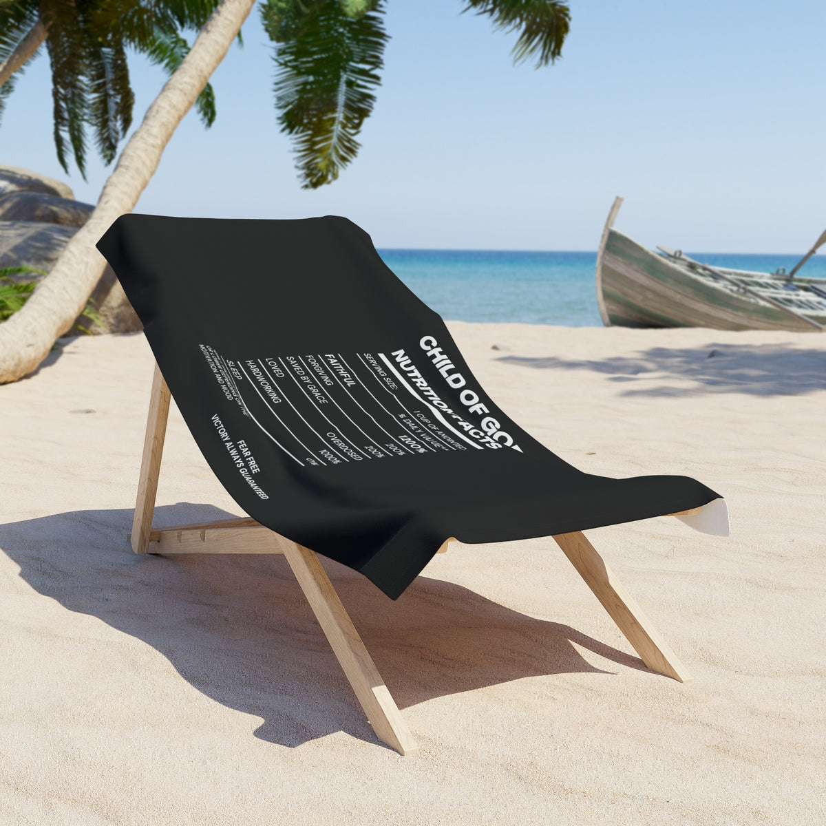 Child Of God Nutrition Facts Christian Beach Towel Printify