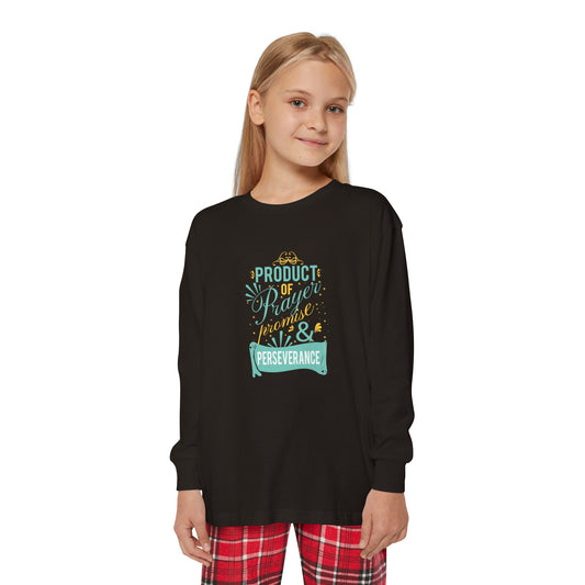 Product Of Prayer Promise & Perseverance Youth Christian Long Sleeve Pajama Set Printify