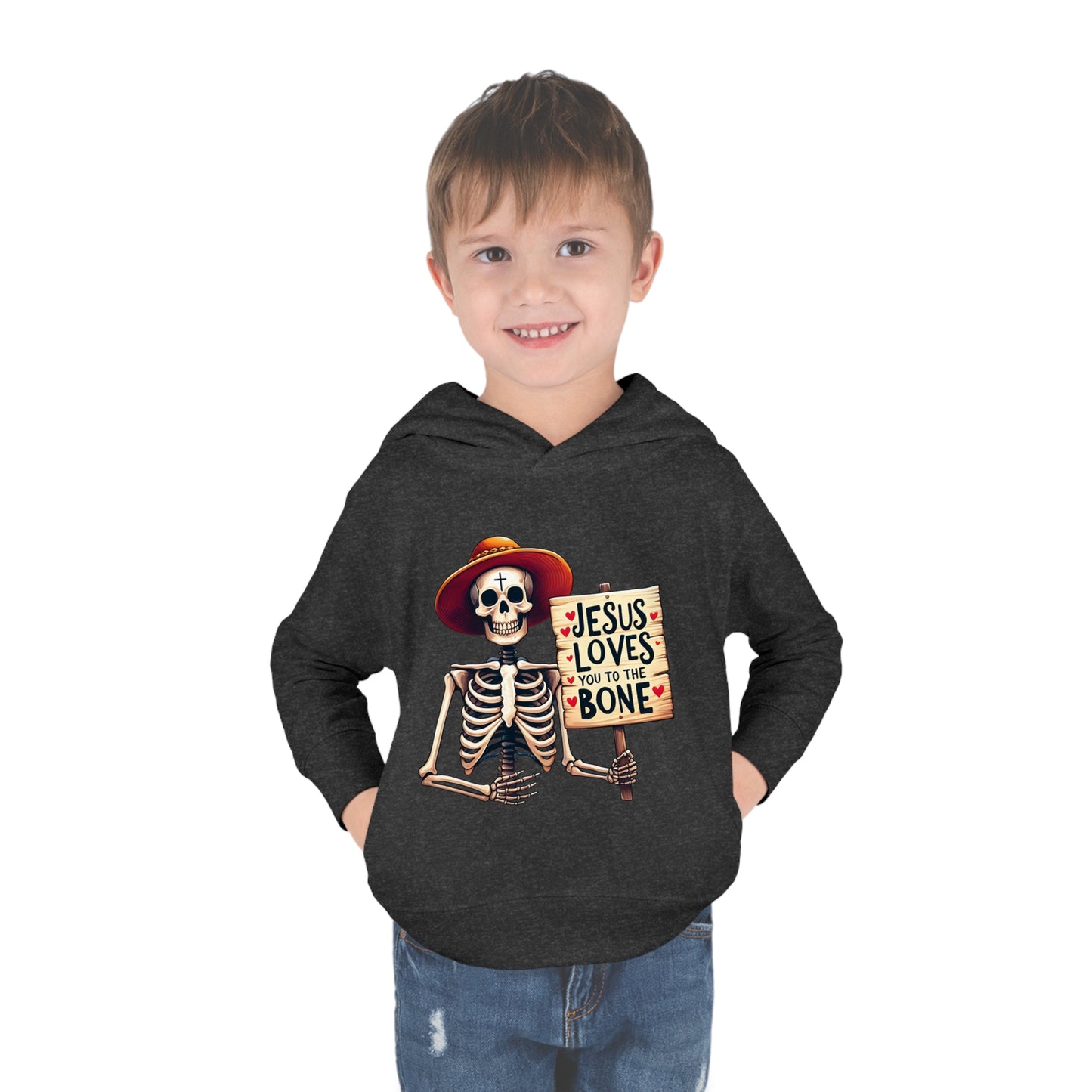 He Loves You To The Bone (Halloween Themed) Christian Toddler Pullover Fleece Hooded Sweatshirt