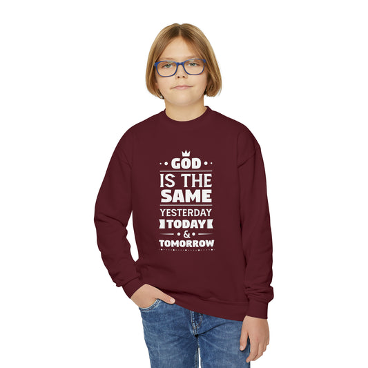 God Is The Same Yesterday Today And Tomorrow Youth Christian Sweatshirt Printify