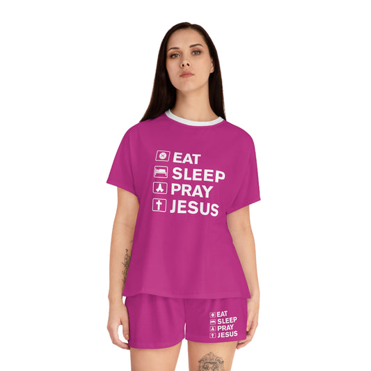 Eat Sleep Pray Jesus Women's Christian Short Pajama Set Printify