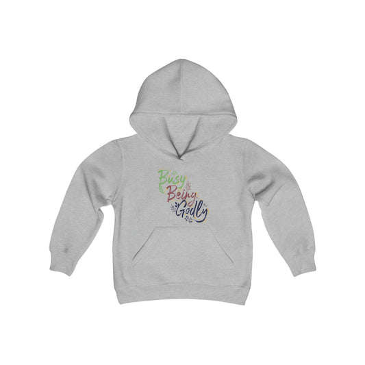 Busy Being Godly Youth Heavy Blend Christian Hooded Sweatshirt Printify
