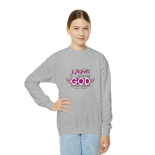 Living Proof That God Answers Prayers Youth Christian Sweatshirt Printify