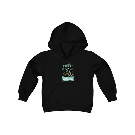 Product Of Prayer Promise & Perseverance Youth Heavy Blend Christian Hooded Sweatshirt Printify