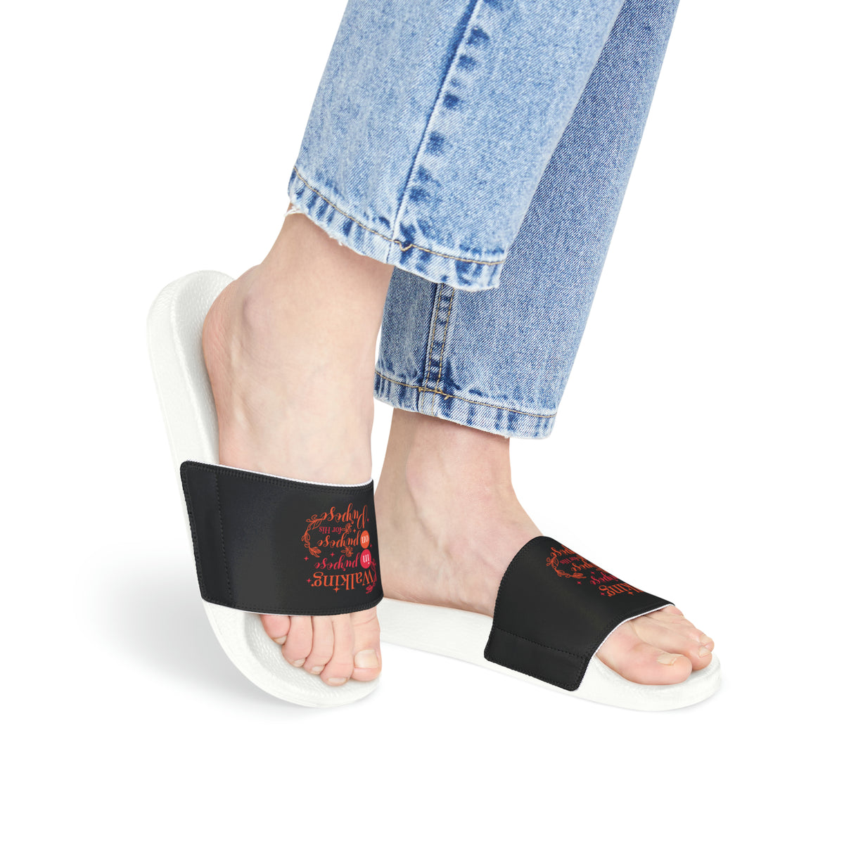 Walking In Purpose On Purpose For His Purpose Women's PU Christian Slide Sandals Printify