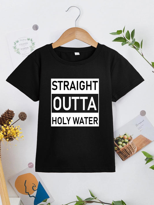 Straight Outta Holy Water Youth Christian T-Shirt claimedbygoddesigns