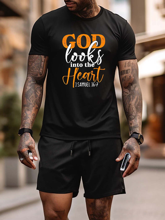 1 Samuel 16:7 God Looks Into The Heart Plus Size Men's Christian Casual Outfit claimedbygoddesigns