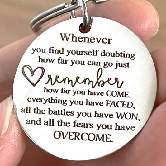 Whenever You Doubt Remember You Have Overcome Keychain claimedbygoddesigns