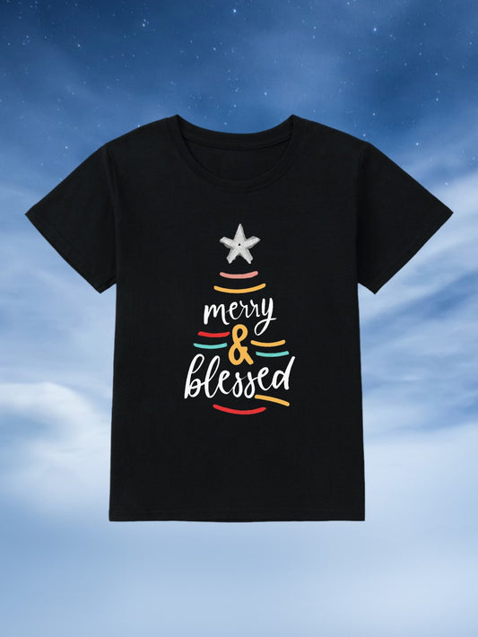 Merry & blessed Christmas Themed Youth Christian T-shirt claimedbygoddesigns