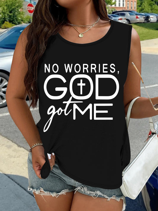 No Worries God Got Me Plus Size Women's Christian Tank Top claimedbygoddesigns