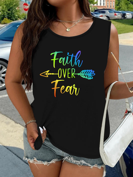 Faith Over Fear Plus Size Women's Christian Tank Top claimedbygoddesigns
