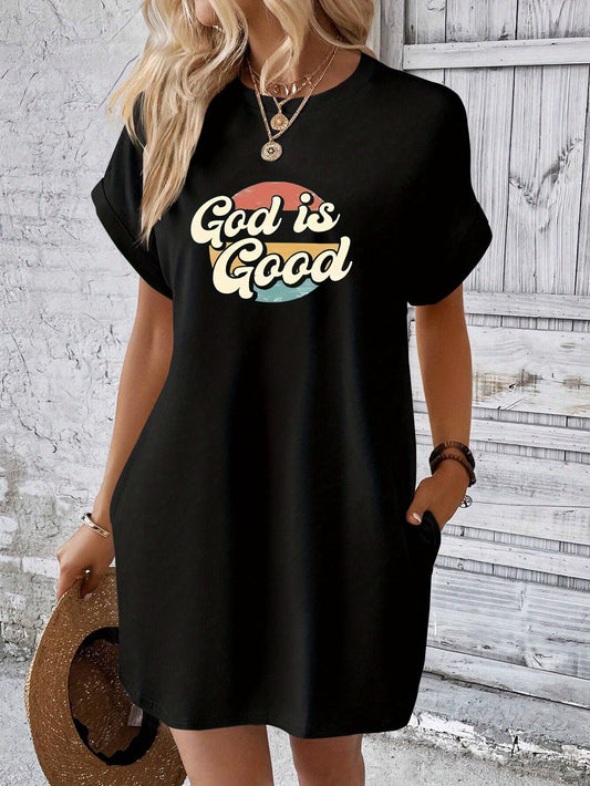 God Is Good Women's Christian T-shirt Casual Dresses claimedbygoddesigns