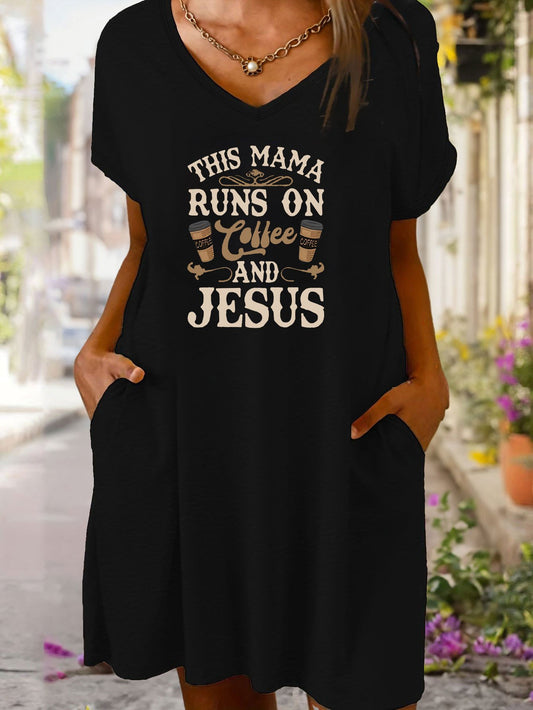 This Mama Runs On Coffee And Jesus Women's Christian Pajama Dress claimedbygoddesigns
