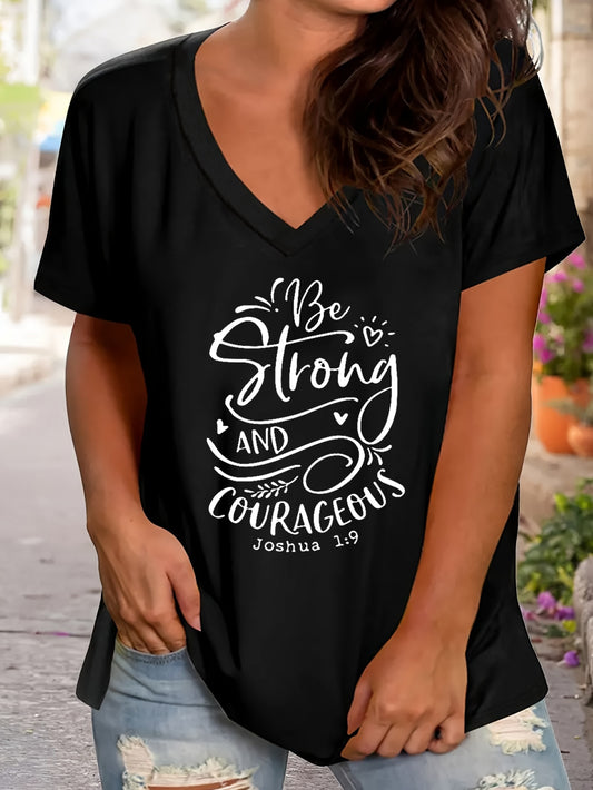 Be Strong And Courageous Plus Size Women's Christian V Neck T-Shirt claimedbygoddesigns