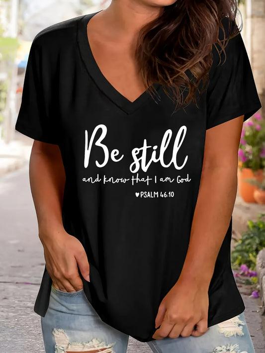 Be Still Plus Size Women's Christian V Neck T-Shirt claimedbygoddesigns
